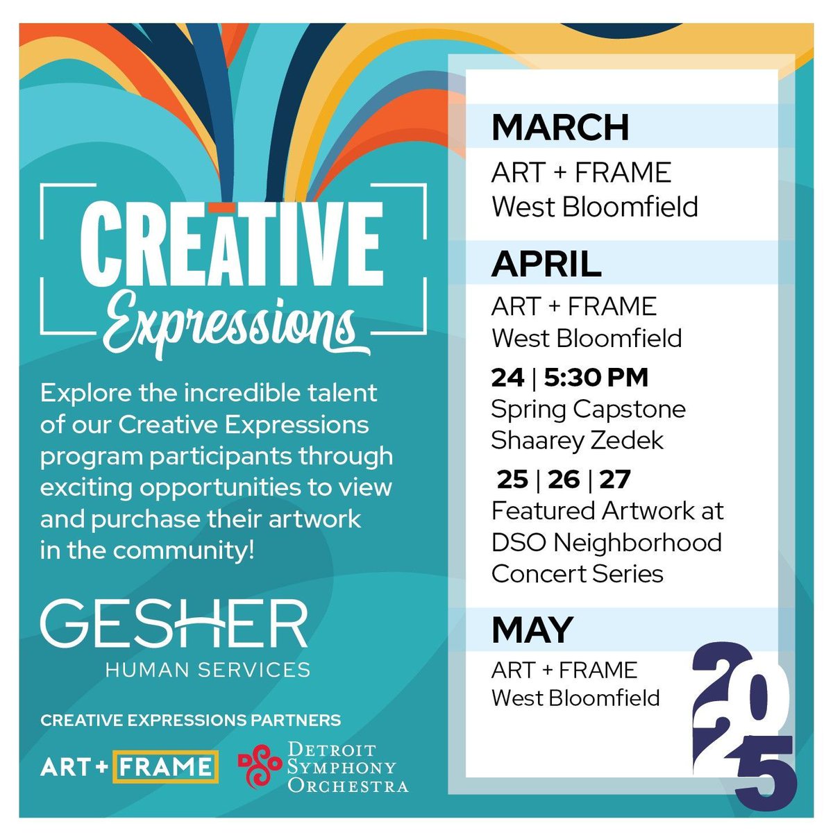 The Creative Expressions program has some incredible events coming up! 🎨✨ Don’t miss the chance to experience and purchase stunning artwork from our talented participants. Huge thanks to our amazing partners, Art &amp; Frame and DSO, for supporting creativity and self-expression!