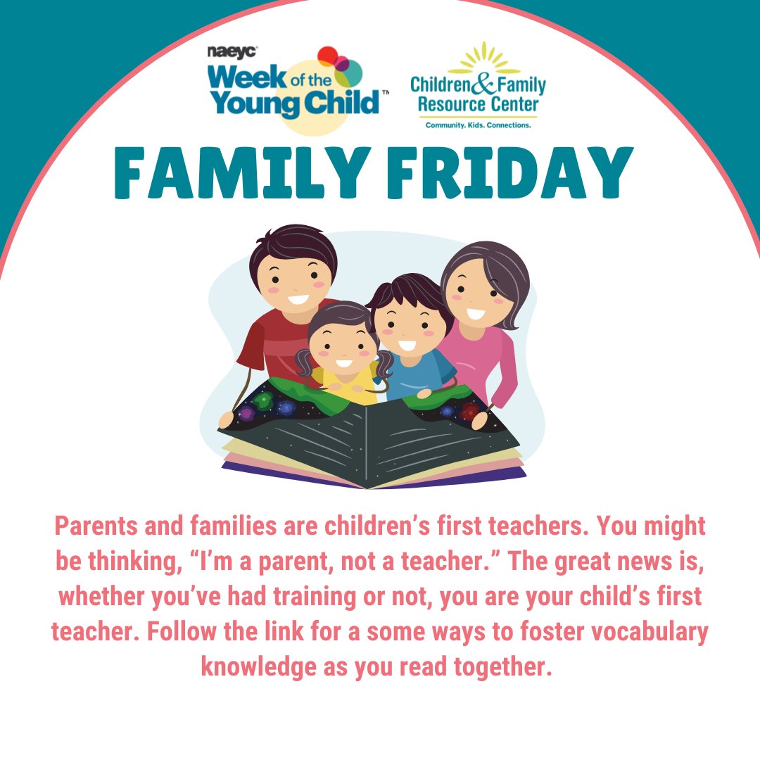 Children &amp; Family Resource Center applauds family members’ role as young children’s first and most important teachers. Follow this link for some ways to foster your child's vocabulary as you read together. 

naeyc.org/resources/pubs…

#WOYC2025 #cfrchendersonville #familyfriday