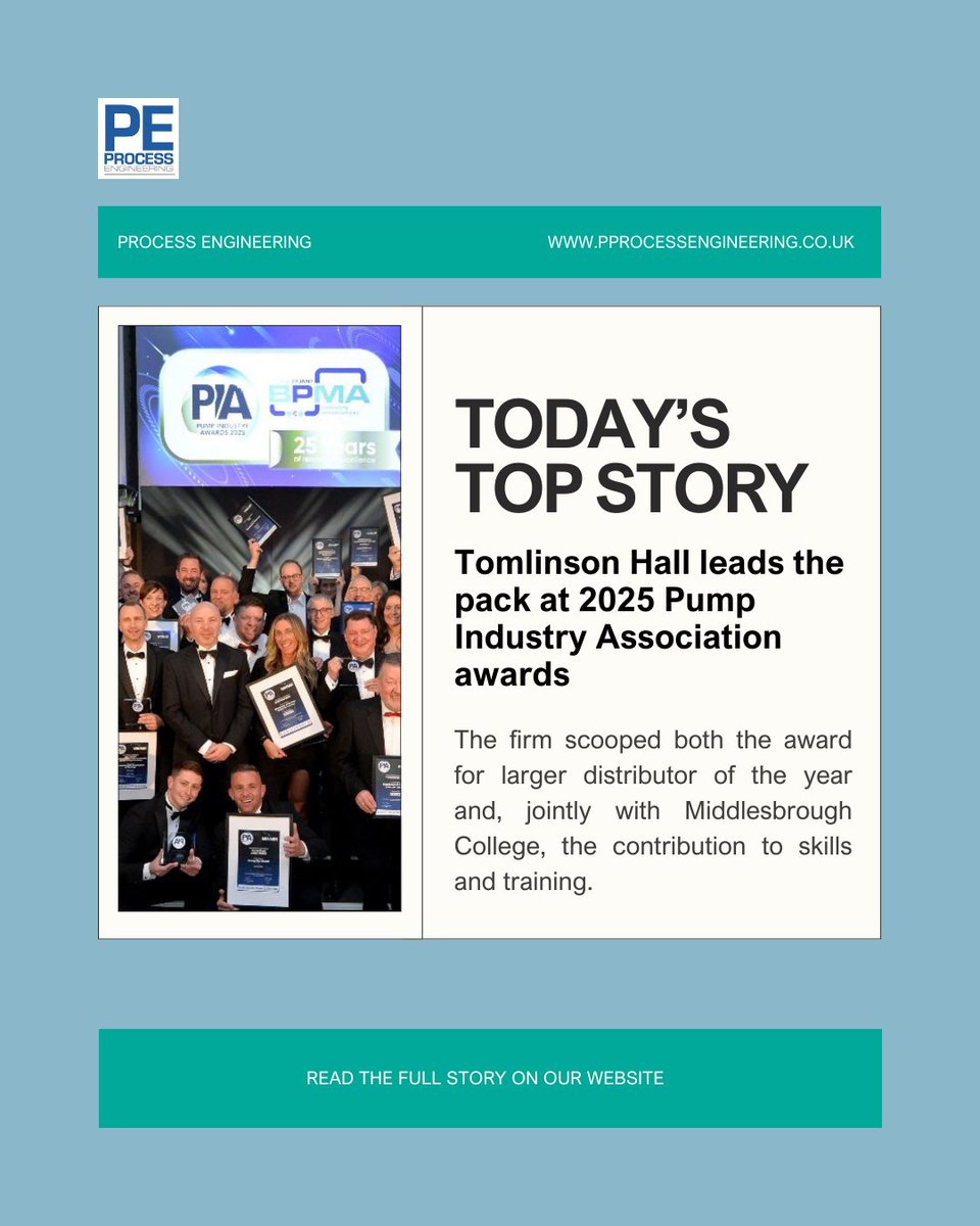 Tomlinson Hall led the field at the 2025 Pump Industry Association awards, winning two out of 10 categories in another hotly-contested year.

Know more: processengineering.co.uk/article/209707…

#PE #PIA #Award