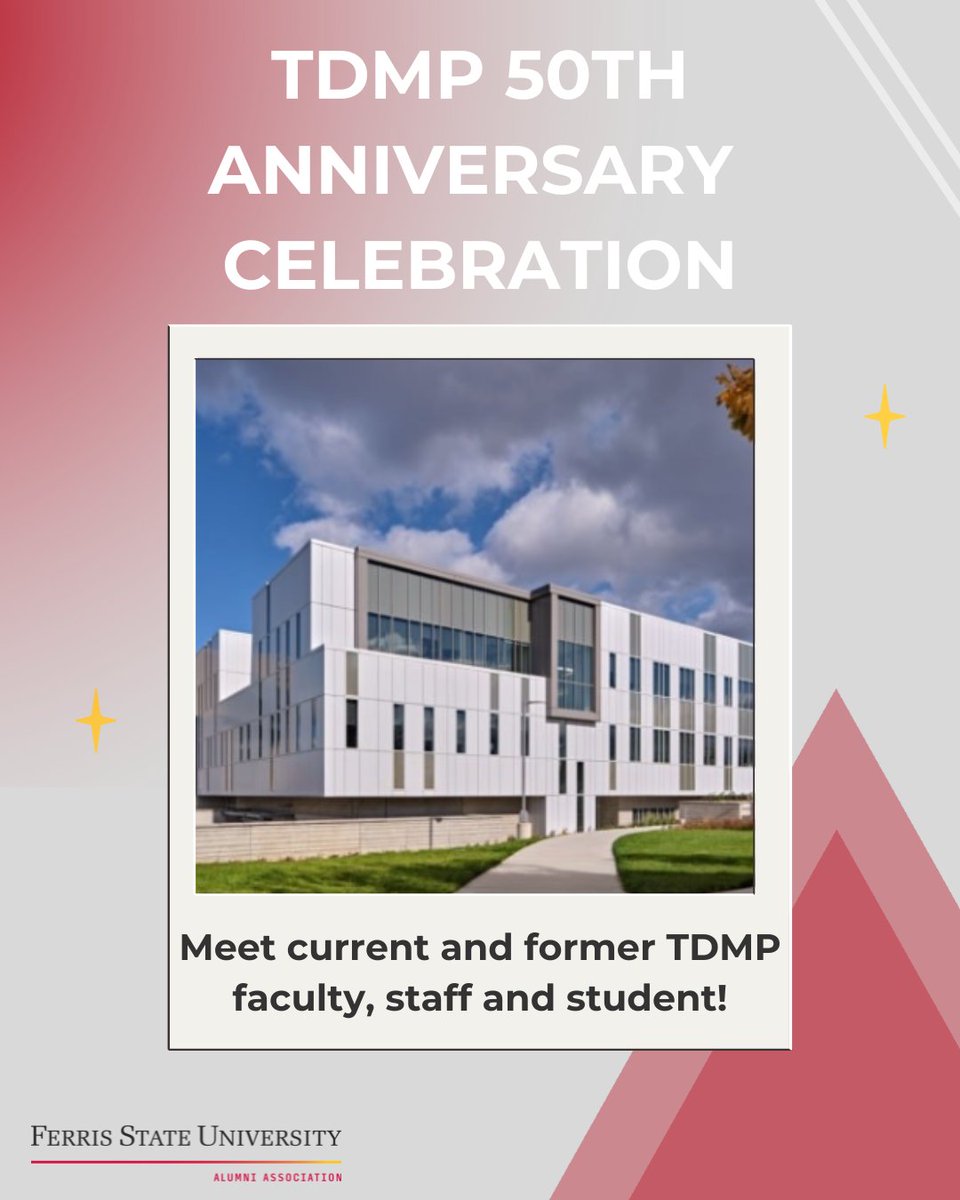 FerrisAlumni's tweet photo. Celebrate the 50th Anniversary of the Television &amp; Digital Media Program! 🎥 
Reconnect with Bulldogs from all decades, enjoy food, beverages, and great conversation at the David L. Eisler Center.
We can't wait to see you there! ✨
#FERR1S #FerrisForward #BulldogForLife https://t.co/KKWMvOUxSY