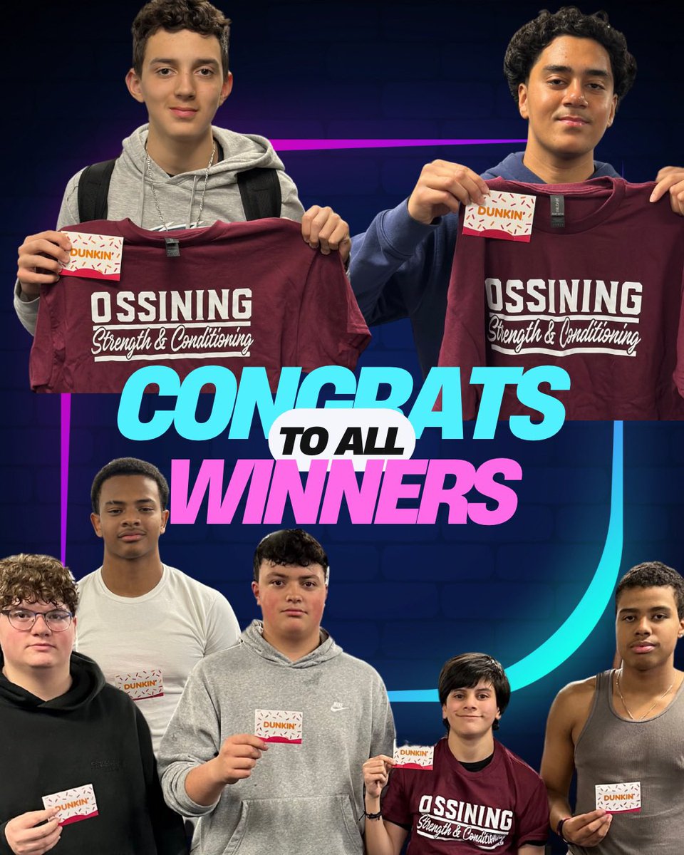 Ossining Strengh & Conditioning (@ossstrength) on Twitter photo Shoutout to our Winners Circle
These athletes crushed the off-season grind!
400+ pts = Dunkin’
500+ pts = Shirt + Dunkin’
Leaderboard:
1️⃣ Jacob – 573
2️⃣ Alex S – 531
3️⃣ Muhammad – 524
4️⃣ Mike – 477
5️⃣ Enzo – 472
6️⃣ Damien – 452
7️⃣ Maddox – 427
<a href="/OSSATHLETICS/">OHS Pride Athletics</a> <a href="/OssiningSchools/">Ossining UFSD</a> Shoutout to our Winners Circle
These athletes crushed the off-season grind!
400+ pts = Dunkin’
500+ pts = Shirt + Dunkin’
Leaderboard:
1️⃣ Jacob – 573
2️⃣ Alex S – 531
3️⃣ Muhammad – 524
4️⃣ Mike – 477
5️⃣ Enzo – 472
6️⃣ Damien – 452
7️⃣ Maddox – 427
<a href="/OSSATHLETICS/">OHS Pride Athletics</a> <a href="/OssiningSchools/">Ossining UFSD</a>