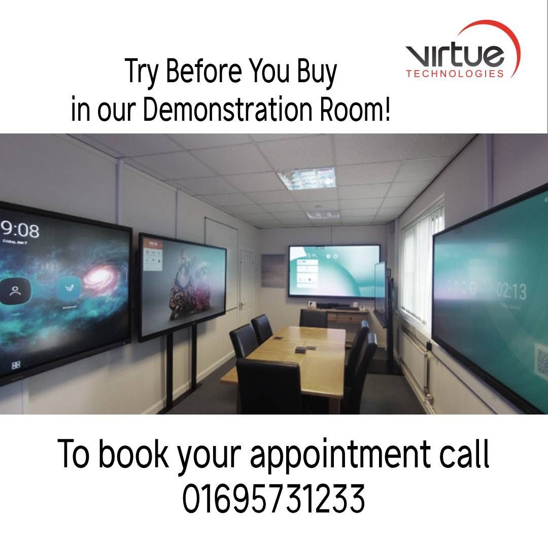 Don't just imagine it -  experience it. 

Step into our tech playground and get hands on before you commit!
📍 Virtue Batley Office
☎️ Call 01695731233 to book your place 
#TryBeforeYouBuy #DemoRoom #VirtueTechnolgies #EdTech