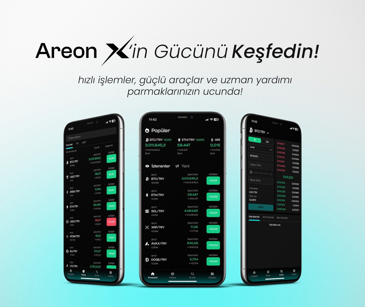 AreonX’in gücünü keşfedin!

⚡ Yüksek hızda işlemler
⚙️ Gelişmiş al-sat araçları
📲 7/24 yanınızda uzman desteği