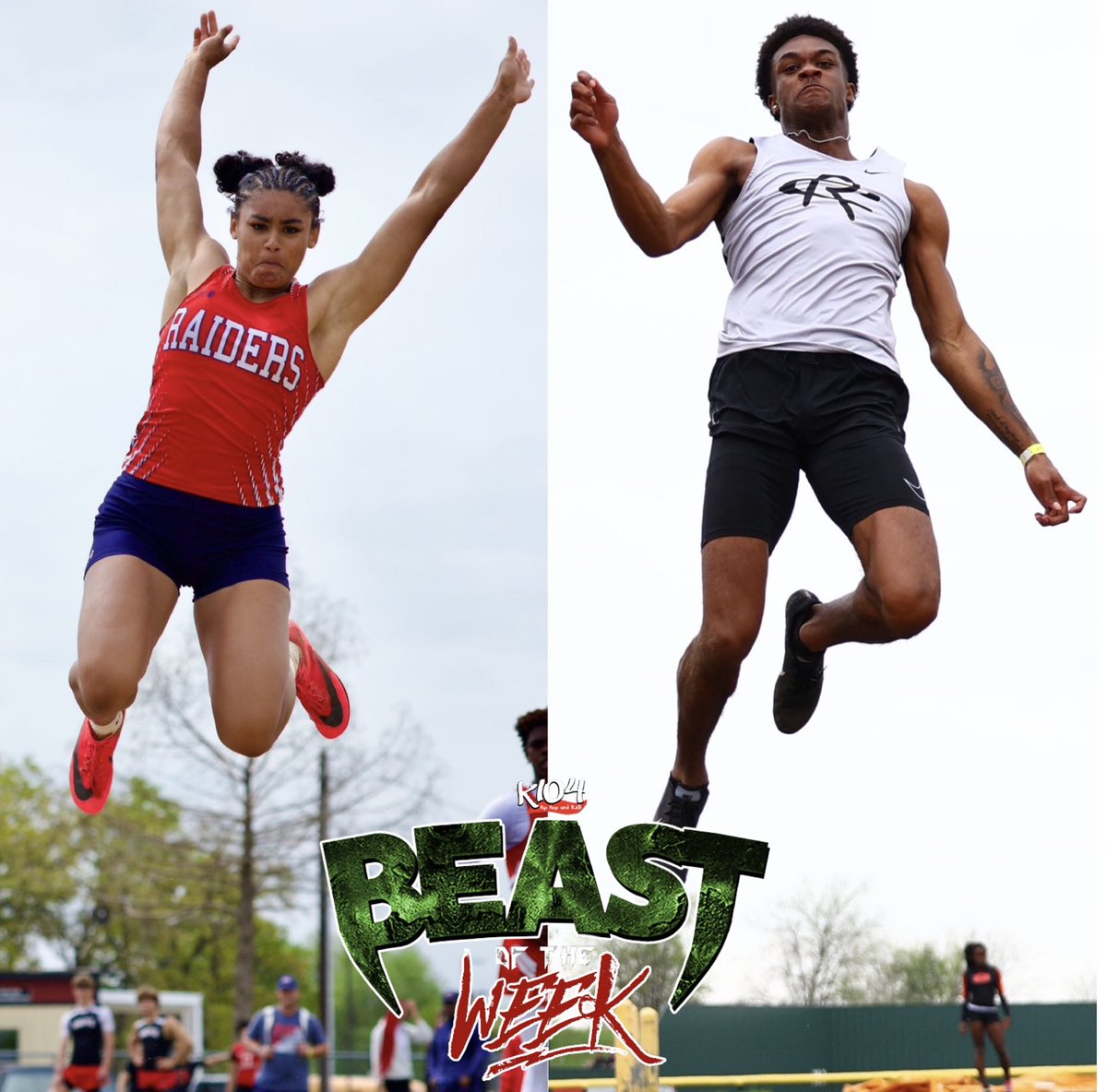 #k104beastoftheweek #trackandfield
🗣️DISTRICT CHAMPS‼️

Congrats to Denton Ryan’s Khai Davis (🥇LJ  &amp; 🥈TJ) and Royse City’s Jammel Ward (🥇HJ &amp; 🥇LJ) on being named this week’s <a href="/K104FM/">K104</a> BEASTS OF THE WEEK‼️

#dfw #dallas #fortworth #roysecity #dentonryan #denton