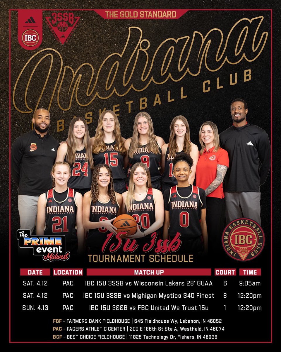 Indiana Basketball Club 15U 3SSB (@ibc15u3ssb) on Twitter photo Schedule for the <a href="/SelectEventsBB/">Select Events Basketball</a> The Prime Event this weekend! Come check these ladies out!! <a href="/IBCWBB/">Indiana Basketball Club</a> <a href="/MasonHAsher/">Mason Asher</a> <a href="/FiveStateHoops/">Chuck Thompson</a> <a href="/coachbeckett/">IGBRR Hoops</a>
<a href="/NatalieWh40343/">Natalie Whelan-Edwards</a> <a href="/HalleDaniels3/">Halle Daniels</a>
<a href="/ClaireStoops/">Claire Stoops</a> <a href="/JillBeaderstadt/">Jill Beaderstadt</a>
<a href="/Ray_Ray2028/">Reagan Reiff</a> <a href="/EllaBurl2028/">Ella Burleson</a>
<a href="/MalyiahEvans00/">Malyiah J Evans</a> <a href="/LaurenPaliga_7/">Lauren Paliga</a> Schedule for the <a href="/SelectEventsBB/">Select Events Basketball</a> The Prime Event this weekend! Come check these ladies out!! <a href="/IBCWBB/">Indiana Basketball Club</a> <a href="/MasonHAsher/">Mason Asher</a> <a href="/FiveStateHoops/">Chuck Thompson</a> <a href="/coachbeckett/">IGBRR Hoops</a>
<a href="/NatalieWh40343/">Natalie Whelan-Edwards</a> <a href="/HalleDaniels3/">Halle Daniels</a>
<a href="/ClaireStoops/">Claire Stoops</a> <a href="/JillBeaderstadt/">Jill Beaderstadt</a>
<a href="/Ray_Ray2028/">Reagan Reiff</a> <a href="/EllaBurl2028/">Ella Burleson</a>
<a href="/MalyiahEvans00/">Malyiah J Evans</a> <a href="/LaurenPaliga_7/">Lauren Paliga</a>