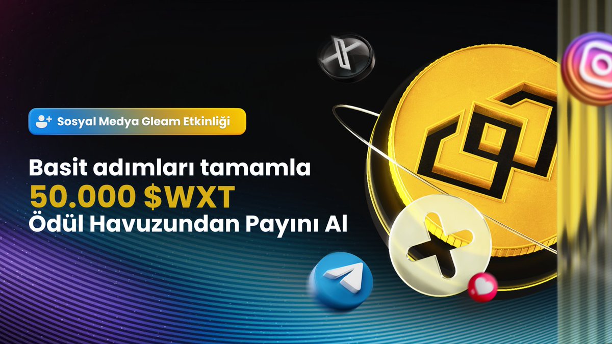 🎁 #WEEX’ten 50.000 $WXT Ödüllü Etkinlik!

🚀 WEEX’e kaydol, görevleri tamamla, 500 $WXT’ye kadar kazan!

🔓 Her görev ekstra puan kazandırır!

📌 Katılım Şartları:
✅ Bu tweet’i RT’le ve beğen
✅ Gleam formunu doldur 👇
 gleam.io/6oh5Q/weexe-ka…
#Giveaway #Airdrop #kampanya