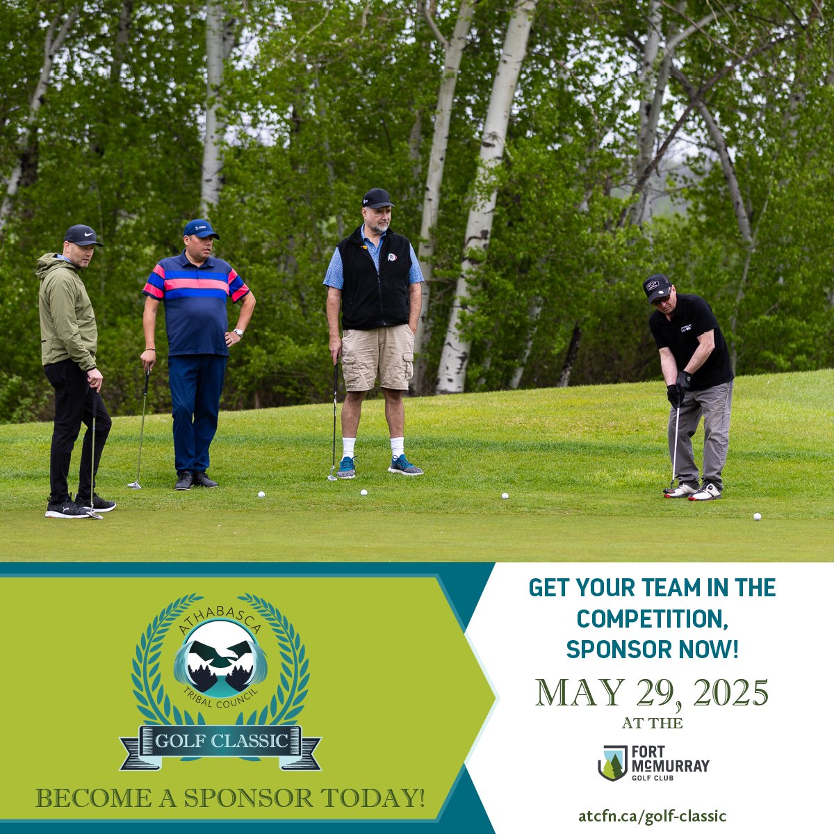 Have your foursome connect with Indigenous culture while networking with the business community and Indigenous communities. Become a sponsor today!
atcfn.ca/golf-classic
#ATCGolfClassic #GolfTournament #Fundraiser #IndigenousCulture #Cree #Dene #YMM #RMWB