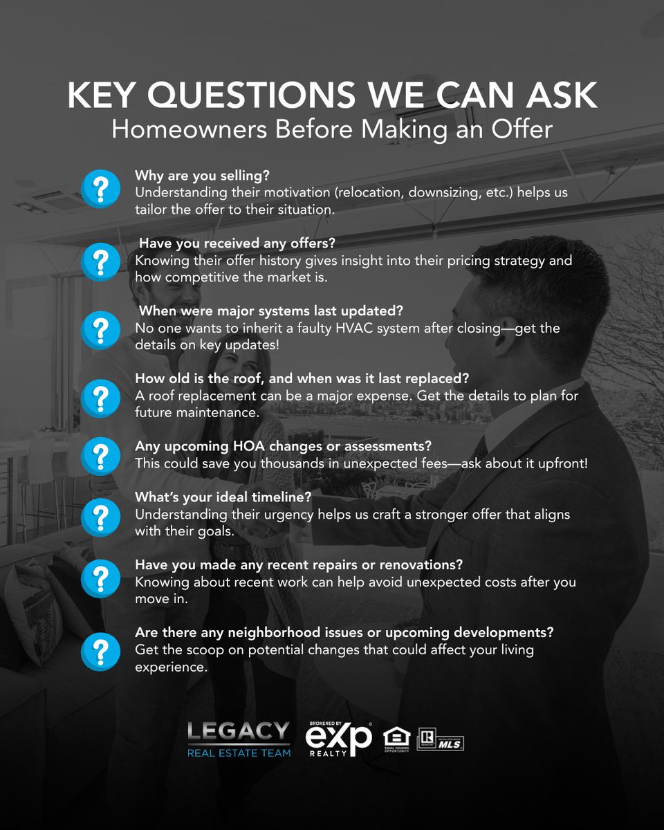 ListWithJarom's tweet photo. Don’t Skip These Questions Before You Make an Offer 🤔🏠

That new homThese 8 must-ask questions can save you thousands in future repairs, surprise fees, or buyer’s regret.

#SmartHomeBuying #LegacyRealEstateTeam #JaromRogers  #FaithDrivenBuying #HomeBuyingTips #AZHomebuyers https://t.co/xk4kFut9ie