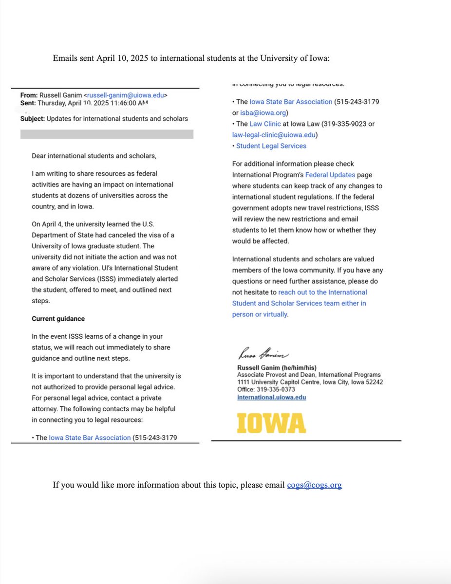 cogsunion's tweet photo. BREAKING: 
UI graduate student has visa revoked. 
COGS stands with international scholars and students.
🧵 https://t.co/NgqdXDBmaH
