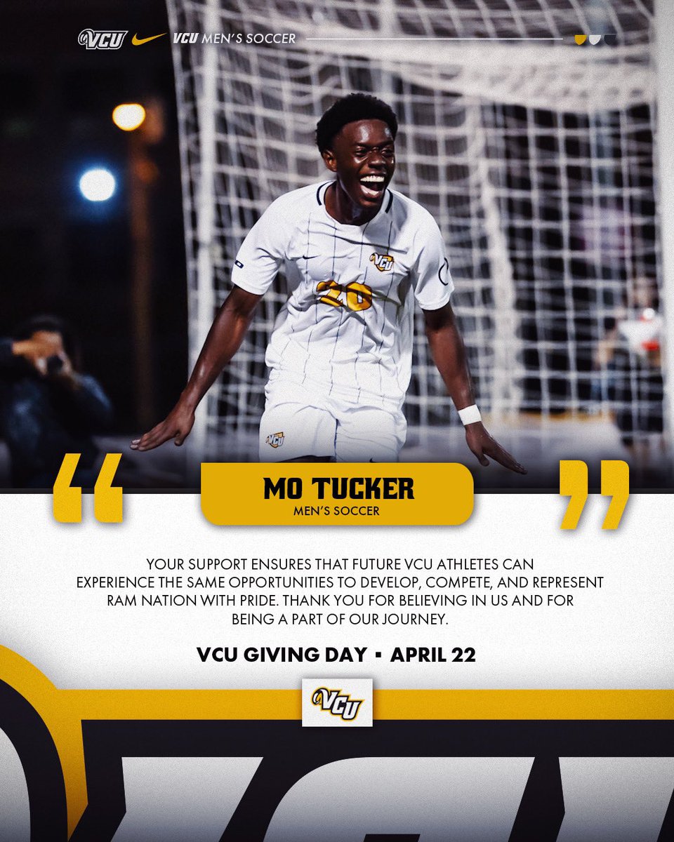 VCU Men's Soccer (@vcumenssoccer) on Twitter photo Giving Day is coming up on April 22‼️
Hear from VCU Soccer about the impact that your generosity has on our student-athletes!💛
Link to support: give.vcu.edu/schools/Virgin…
<a href="/VCURAF/">VCU Ram Athletic Fund</a> | #LetsGoVCU Giving Day is coming up on April 22‼️
Hear from VCU Soccer about the impact that your generosity has on our student-athletes!💛
Link to support: give.vcu.edu/schools/Virgin…
<a href="/VCURAF/">VCU Ram Athletic Fund</a> | #LetsGoVCU