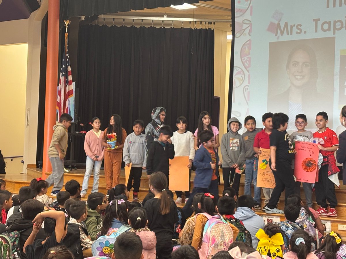 PadronBadgers's tweet photo. We Love our Amazing APs and Librarian! 4th grade students presented gifts to Mrs. Tapia, Ms. Otero and Ms. Deroy during morning assembly! Thank you for making a difference everyday at Padron!🦡💛🐾 https://t.co/UwwY04anwO