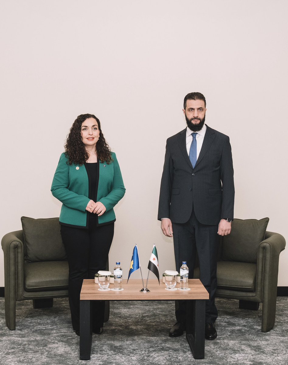 Today, I had my first meeting with the President of Syria, Ahmed al Sharaa @G_CSyria, to open a new chapter of cooperation between our two countries.

Kosovo and Syria share the same scars of war, displacement, and the challenges of rebuilding, but also a commitment to peace,