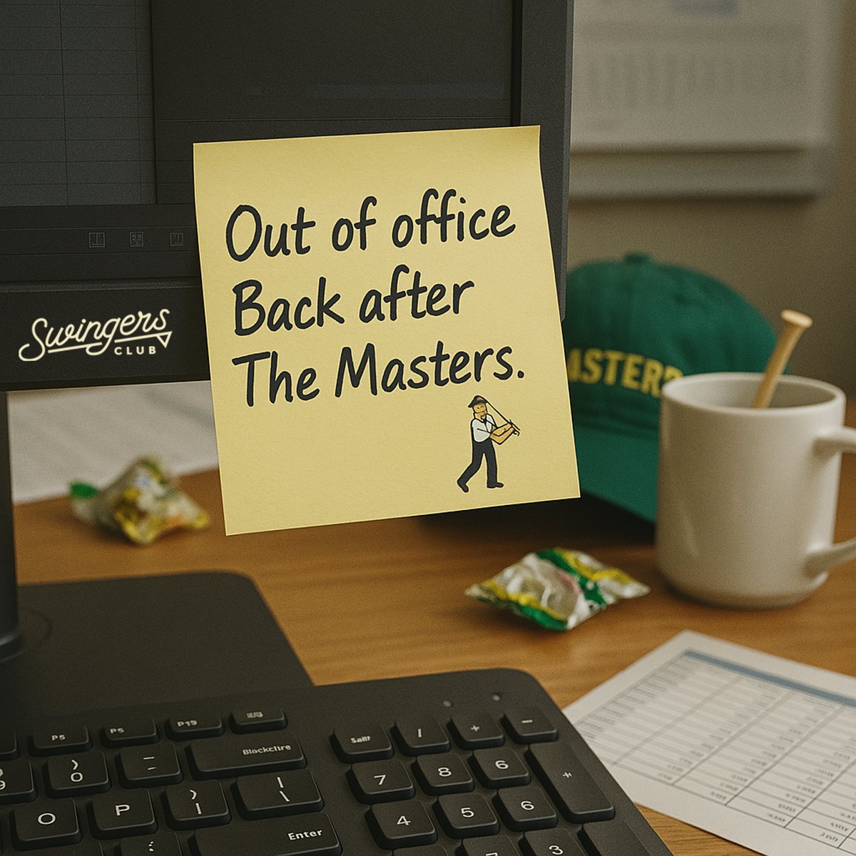SwingersCrypto's tweet photo. Out of office.
Back after The Masters. 🏌️‍♂️🍻
Please forward all urgent matters to… literally anyone else.
I’m currently busy with my emotional support green jacket.#SwingersClub #OutOfOffice #MastersFriday #GolfSzn #AugustaVibes #BeBackMondayMaybe #GolfGuysOnly https://t.co/QLJPP0iRdY
