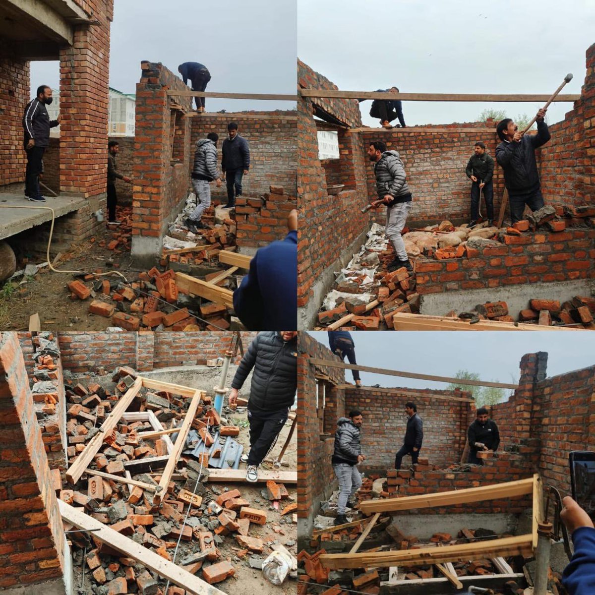 SMC_Srinagar's tweet photo. SMC cracks down on illegal constructions in Shalteng & Maloora areas. On directions of Commissioner Dr. Owais Ahmed IAS multiple unauthorised structures were demolished. SMC urges public to follow building norms-violations will face strict action. #UrbanOrder #Srinagar @owais_ias https://t.co/0wYbx84PzE