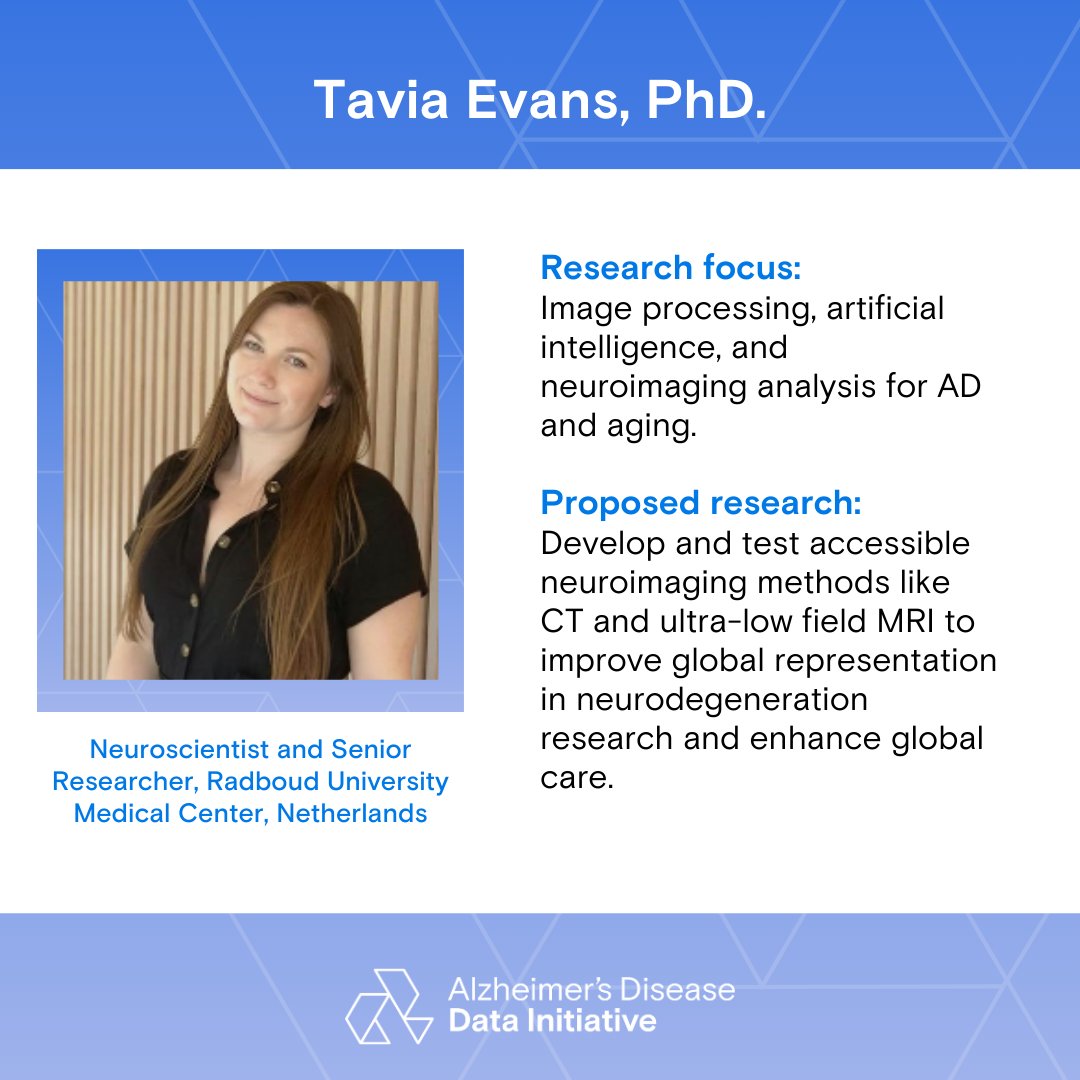 Alzheimer's Disease Data Initiative (@alzdata) on Twitter photo Welcome <a href="/taviaevans/">Tavia Evans</a>, PhD! 🎉 As a Gates Sr. AD Fellow, Tavia will apply AI approaches to improve representation in neurodegeneration imaging research. #ADRD Welcome <a href="/taviaevans/">Tavia Evans</a>, PhD! 🎉 As a Gates Sr. AD Fellow, Tavia will apply AI approaches to improve representation in neurodegeneration imaging research. #ADRD