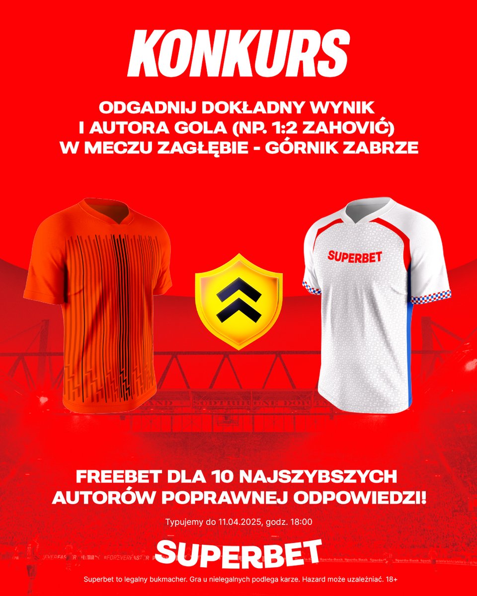 SuperbetPL's tweet photo. #KONKURS!  Wytypuj w odpowiedziach dokładny wynik oraz autora gola ⚽️ w meczu Zagłębie - @GornikZabrzeSSA  i zgarnij freebet! #ZAGGOR
-- 

✅ Zaobserwuj @SuperbetPL 
❤️ Polub wpis i 🔄 podaj go dalej 
👤 Dodaj nick z Superbet 
🎁 Nagroda = FREEBET 50 PLN 

#Ekstraklasa #bukmacherzy #konkursy