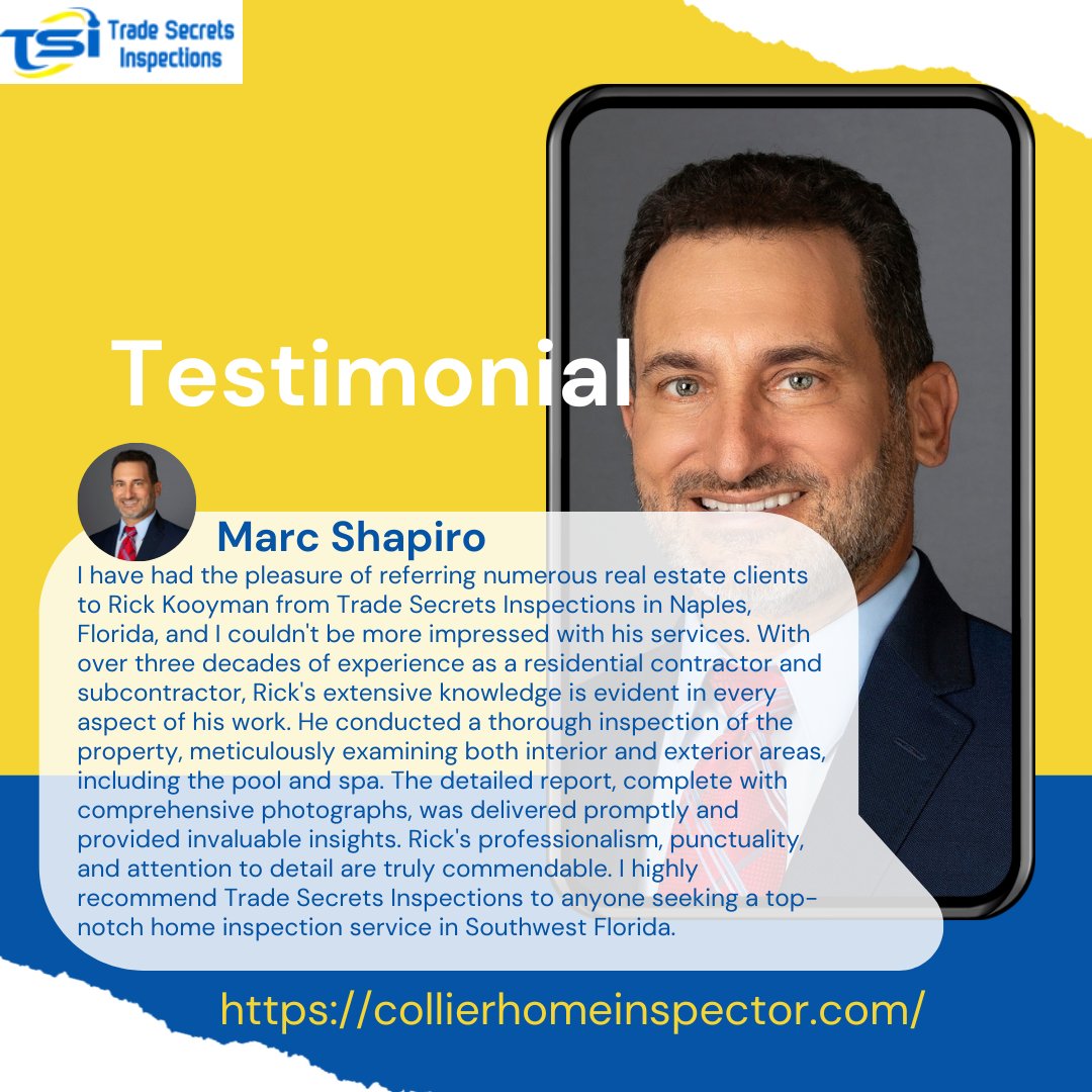 TradeSecretsIns's tweet photo. Why Trade Secrets Inspections? 🏡🔍
Don’t make your real estate investment without a full service home inspection!

Protect your investment. Trust the local experts.

DM Us for inquiries.

#TradeSecretsInspections #HomeInspectionFL #SWFLRealEstate #ClientReviews #PeaceOfMind https://t.co/D6epQdWHo5