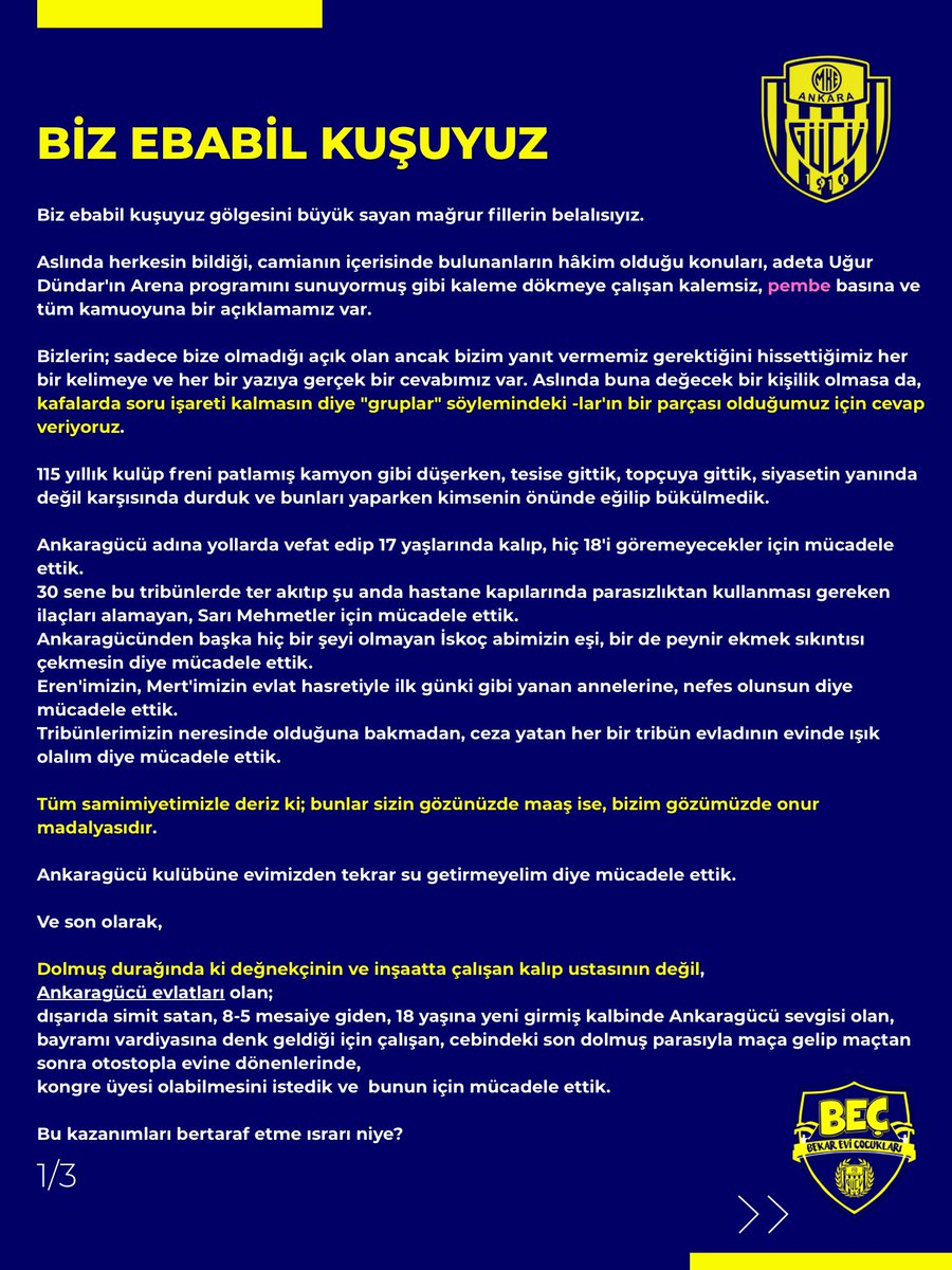 BekarEviTD's tweet photo. Biz ebabil kuşuyuz gölgesini büyük sanan mağrur fillerin belalısıyız. https://t.co/cIDPZtJfJx