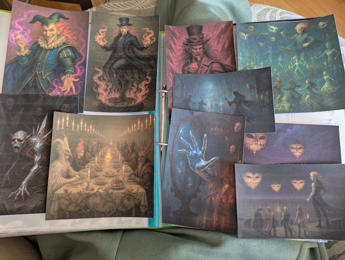 Lady_Lecter's tweet photo. 'Hey, what did your last D&amp;D session look like?' 
Oh, would you like the visuals provided for the time my Fey patron pulled the party into a pocket dimension for a masquerade ball to fight the worst versions of ourselves because he was jealous I touched a magical artifact? Sure. https://t.co/OvNpV8zUrH