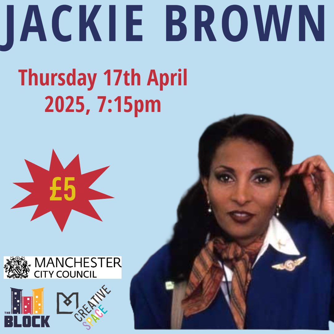 Our next screening is Jackie Brown. Based on Elmore Leonard’s novel Rum Punch, Jackie Brown is a slow-burning, character-driven crime thriller steeped in soul, swagger, and simmering tension. 🎬

Tickets can be purchased online or on the door 🎟️ 
 
blockcinema.org