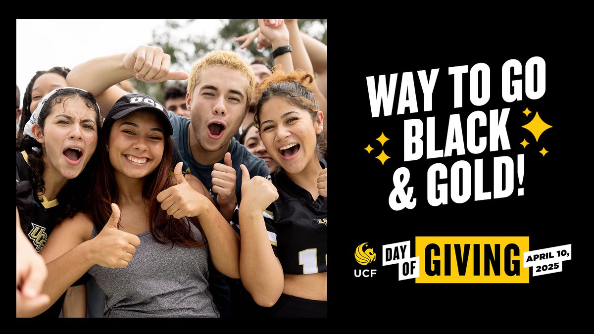 Thank you for your generous support on UCF Day of Giving! Your contributions play a vital role in enhancing our programs and empowering students. We are incredibly grateful for your commitment. Go Knights! Charge On! 

#UCFDayofGiving