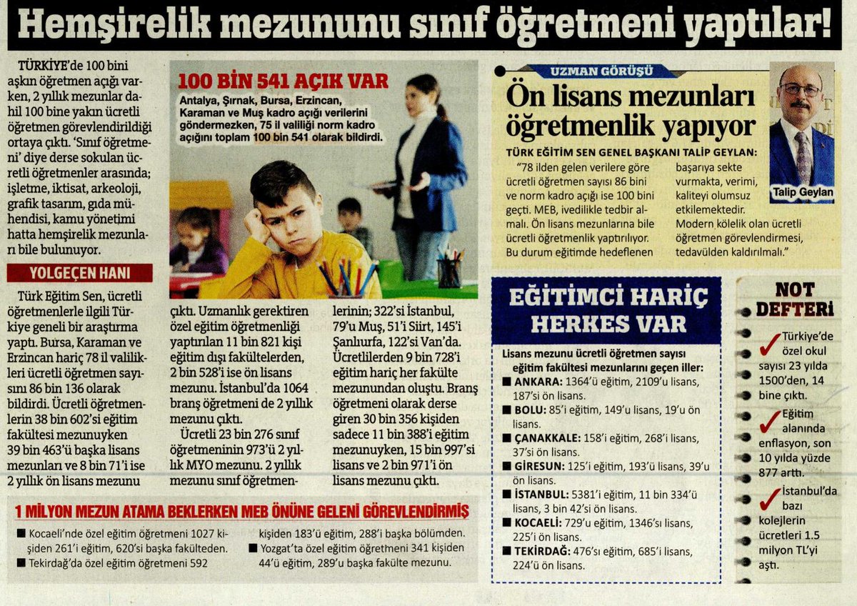 Ücretli öğretmenlik yapana, yaptırana, öğrenciye, veliye yani eğitim sistemine zarar veren bir uygulamadır
İhtiyaç varsa çözüm ücretli öğretmen görevlendirmek değildir. Tek çözüm ihtiyaç olan sayıda atama yapmaktır

 <a href="/_cevdetyilmaz/">Cevdet Yılmaz</a>
 <a href="/EmineErdogan/">Emine Erdoğan</a> 

#ÖğretmeneKabineden68BinAtama