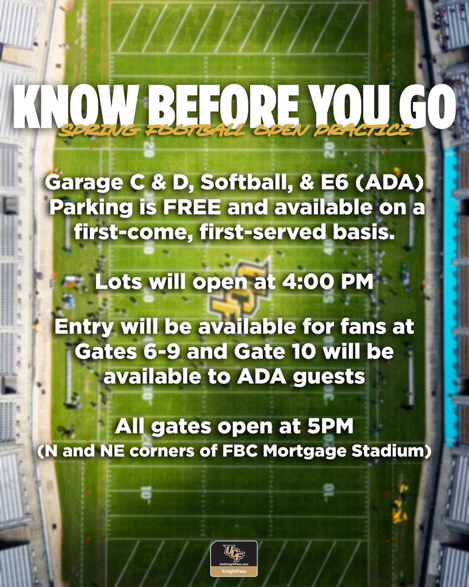 UCF Fan Experience (@ucf_fanx) on Twitter photo Parking and entry reminders for tonight's <a href="/UCF_Football/">UCF Football</a> open practice at 6PM!
Seating map threaded below 👇 Parking and entry reminders for tonight's <a href="/UCF_Football/">UCF Football</a> open practice at 6PM!
Seating map threaded below 👇