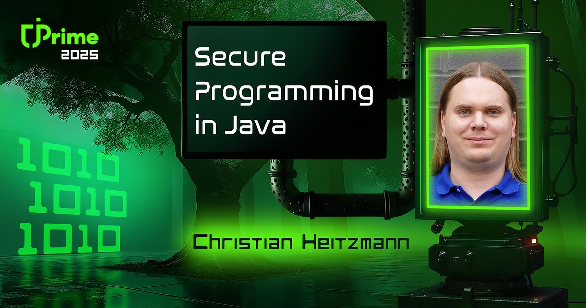 jPrimeConf's tweet photo. Learn "Secure Programming in Java" from Christian Heitzmann at #jPrime!
🗓️ 14-15 May, 2025
📍 Sofia, Bulgaria 🇧🇬
🎫 Grab your pass: https://t.co/f5BvvLzJcO https://t.co/jbppLHP9AS