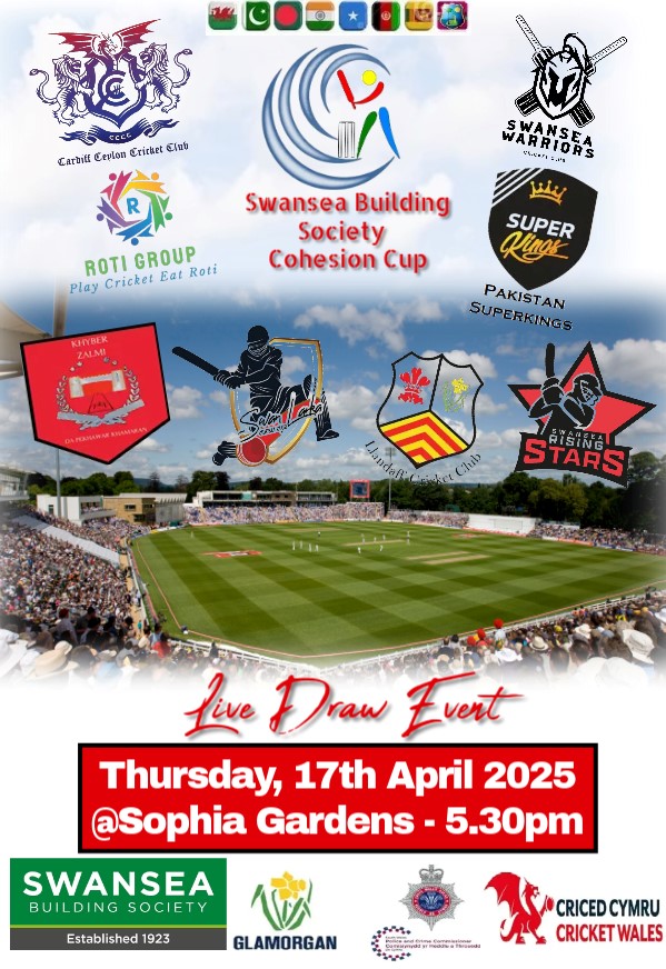 🏏 Big news! The competition is now the Swansea Building Society Cohesion Cup thanks to our amazing new partners 🤝

📍 Live Draw:
🗓️ Thursday, 17 April
🕠 5.30pm
📌 Sophia Gardens

Groups &amp; kits revealed! Make sure your team is represented. Let’s go! 💥

#CohesionCup2025