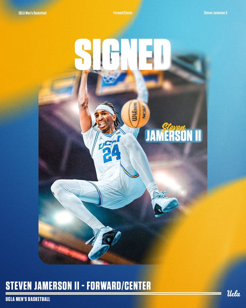 𝐖𝐞𝐥𝐜𝐨𝐦𝐞 𝐛𝐚𝐜𝐤 𝐭𝐨 𝐋.𝐀., 𝐒𝐭𝐞𝐯𝐞𝐧. ☀️🌴

UCLA has added incoming 6-foot-10 forward/center Steven Jamerson II, who graduated from nearby Crespi High School in 2021. He will join the Bruins as a graduate student.

🏀💻: ucla.in/44jPVFQ