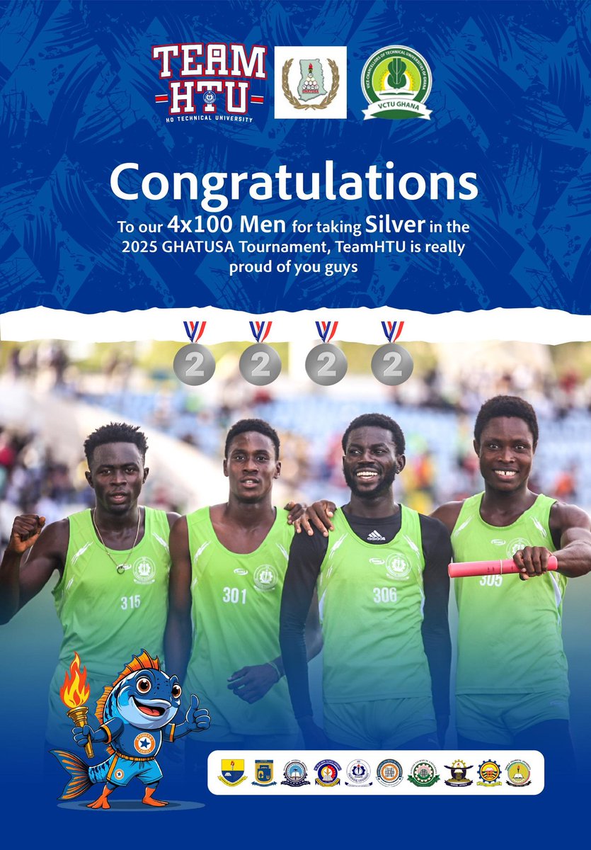 Official_HTU's tweet photo. 🏆 Victory at its finest!
Team HTU wins Gold in Men’s Long Jump 🥇and a Silver in Men’s 4×100 relay 🥈.
Congratulations to these amazing athletes!
💪 #HTUChampionSpirit #TeamHTU #GHATUSAGames2025 https://t.co/fWYOSRubuj