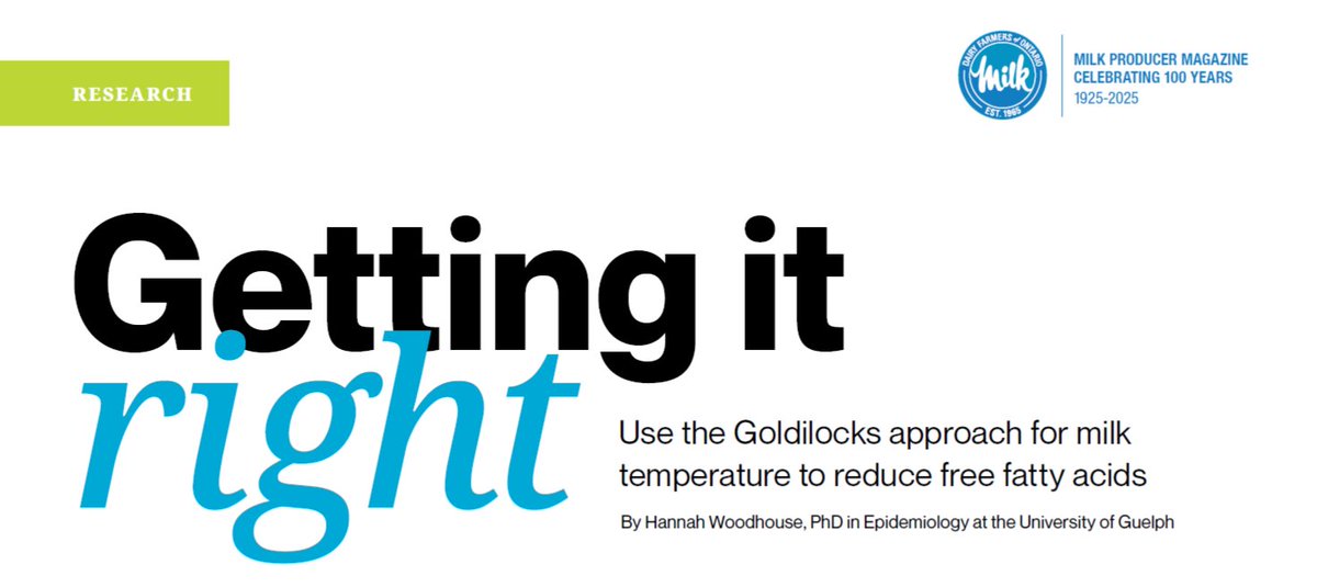 Research supporting milk quality in this month's Milk Producer milkproducer.ca/archive/2025-m…

Article by Hannah Woodhouse on optimizing milk cooling to keep free fatty acids down