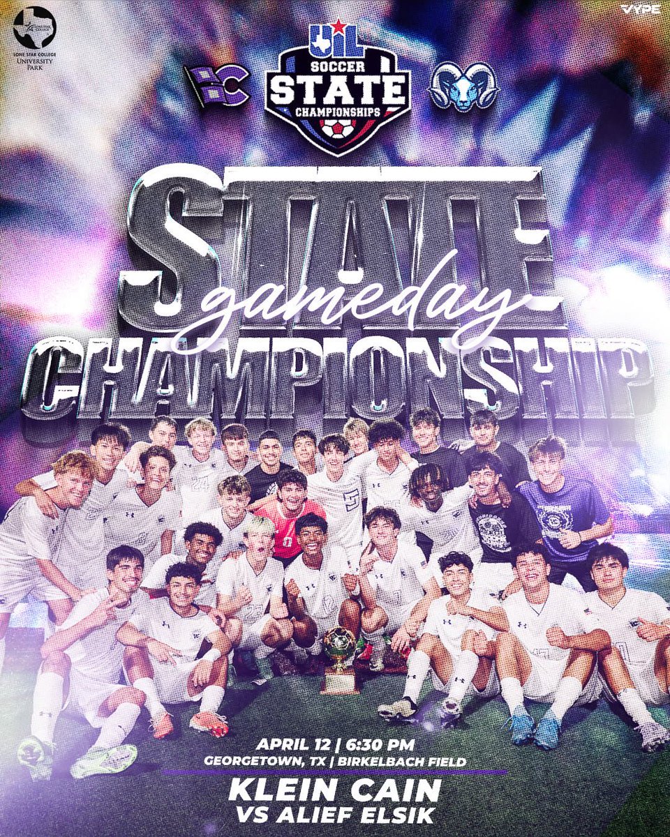 VYPE Houston (@vypehouston) on Twitter photo IT ALL COMES DOWN TO THIS 🏆⚽️
The Klein Cain Hurricanes will play for the UIL 6A DI Boys Soccer State Championship tomorrow night at 6:30, stay tuned for live coverage from VYPE’s <a href="/MatthewOgle777/">Matthew Ogle</a> here on X!! IT ALL COMES DOWN TO THIS 🏆⚽️
The Klein Cain Hurricanes will play for the UIL 6A DI Boys Soccer State Championship tomorrow night at 6:30, stay tuned for live coverage from VYPE’s <a href="/MatthewOgle777/">Matthew Ogle</a> here on X!!