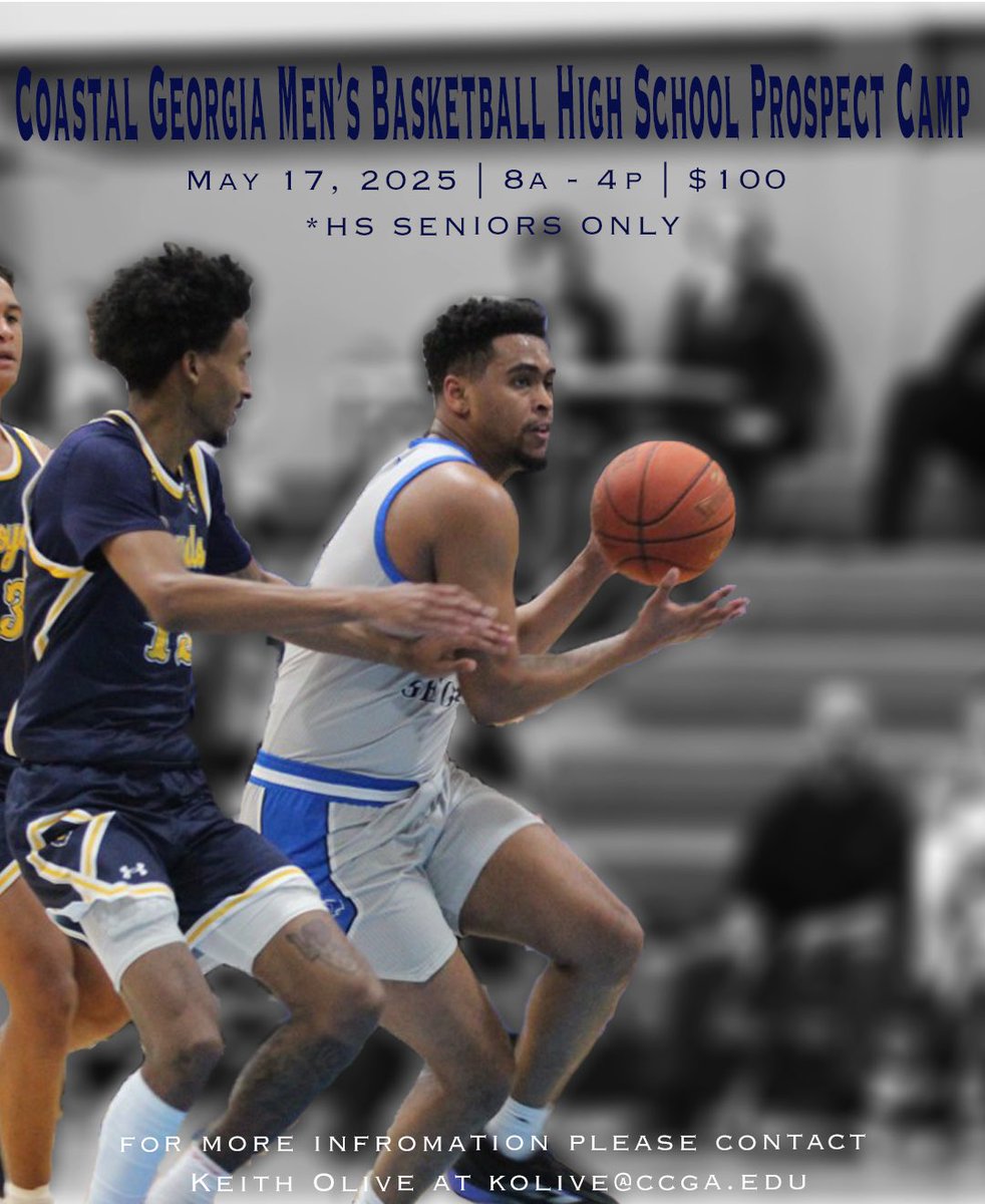 Coastal Georgia Men’s Basketball (@coastalgambb) on Twitter photo Our MBB High School Prospect Camp is coming up!
If you have any questions, reach out to Keith Olive at kolive@ccga.edu
#HailTheSail Our MBB High School Prospect Camp is coming up!
If you have any questions, reach out to Keith Olive at kolive@ccga.edu
#HailTheSail
