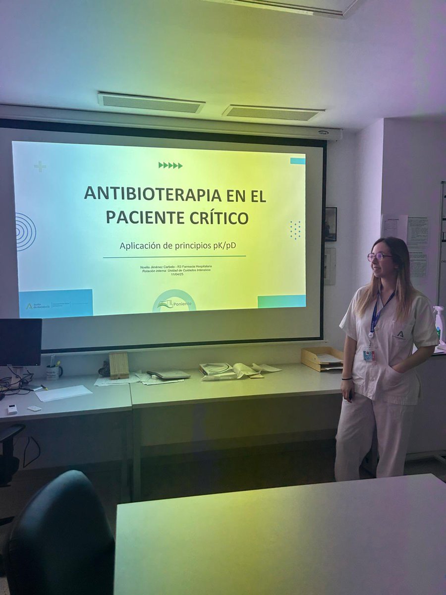 Farmacia Poniente (@farmacia_h_pon) on Twitter photo Hoy magnífica Sesión en su rotación en #UCI a cargo de nuestra R3 Noelia <a href="/NoeCarbelo/">Noelia Jiménez</a>
¡Muy necesaria y útil para el día a día con los Antibióticos! #SesiónClínica #FarmaciaHospitalaria #PacienteCrítico
#RotacionesClínicas Hoy magnífica Sesión en su rotación en #UCI a cargo de nuestra R3 Noelia <a href="/NoeCarbelo/">Noelia Jiménez</a>
¡Muy necesaria y útil para el día a día con los Antibióticos! #SesiónClínica #FarmaciaHospitalaria #PacienteCrítico
#RotacionesClínicas