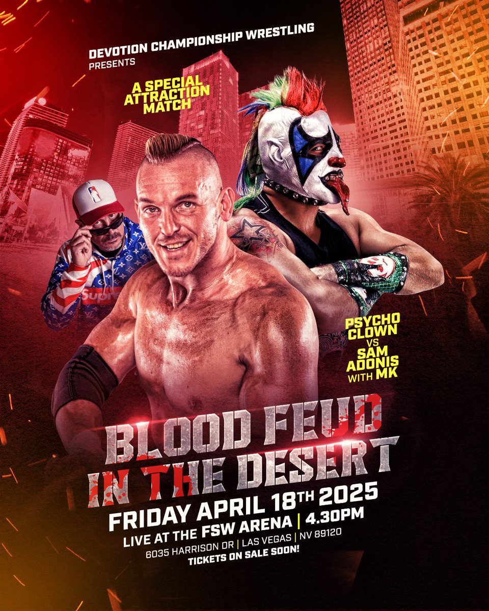 Matthew Roblez (@themkbandit) on Twitter photo One week away at <a href="/DCWSaltLakeCity/">Devotion Wrestling</a>
<a href="/RealSamAdonis/">Sam Adonis</a> led by the dastardly MK, step into the chaos against the unhinged Psycho Clown at Blood Feud in the Desert.
This isn’t a match. It’s a war.
#BloodFeudInTheDesert #DCW
eventbrite.com/e/dcw-presents… One week away at <a href="/DCWSaltLakeCity/">Devotion Wrestling</a>
<a href="/RealSamAdonis/">Sam Adonis</a> led by the dastardly MK, step into the chaos against the unhinged Psycho Clown at Blood Feud in the Desert.
This isn’t a match. It’s a war.
#BloodFeudInTheDesert #DCW
eventbrite.com/e/dcw-presents…