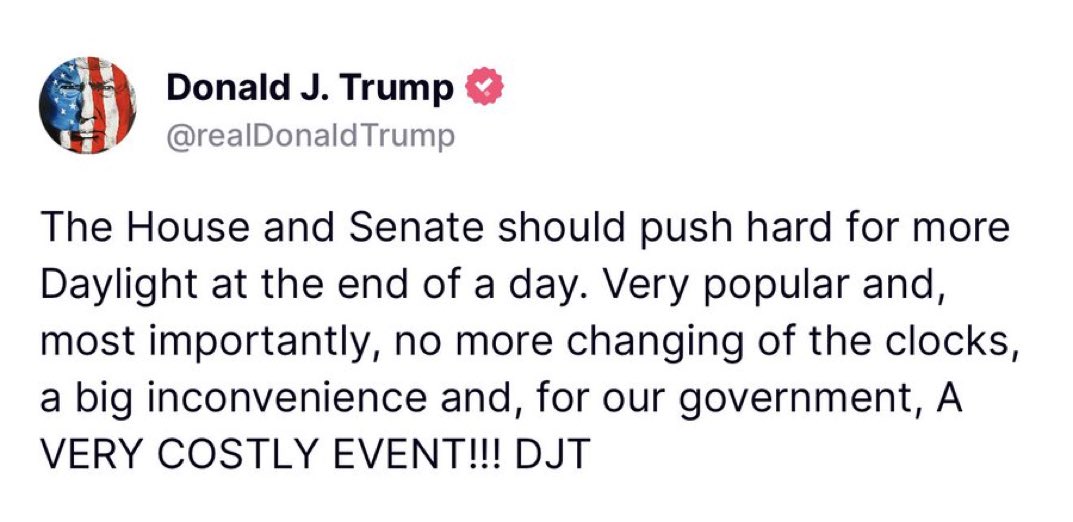 ErikaDonalds's tweet photo. Trump endorses DAYLIGHT SAVINGS TIME! ☀️
Best. President. Ever. https://t.co/CR68VdLpnQ