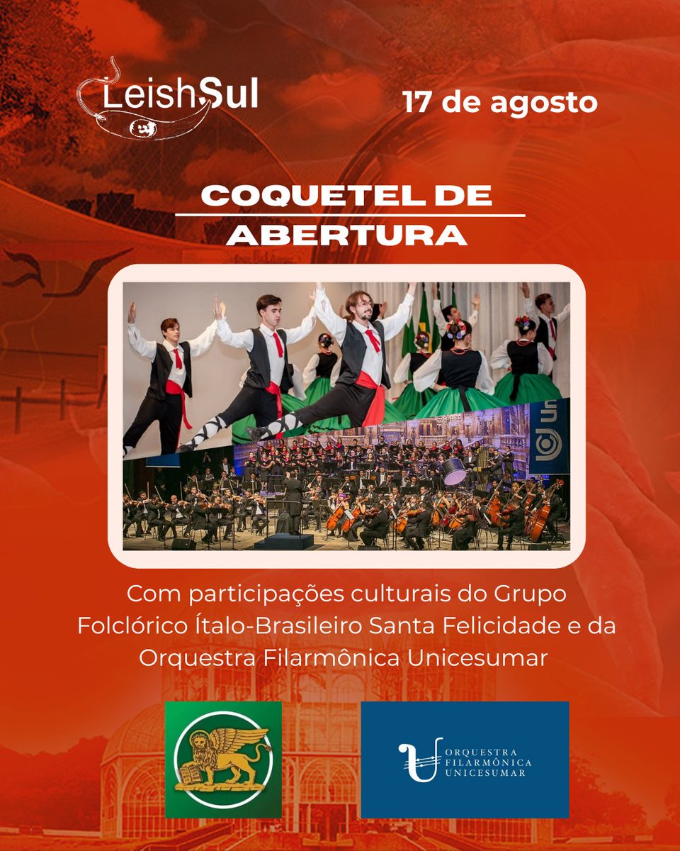 LeishSul's tweet photo. 🎉 17/08: Coquetel de abertura do #LeishSul! Teremos apresentações culturais e palestra sobre "IA no combate às leishmanioses" com o renomado Dr. Rodrigo Gurgel (UnB). Uma noite de ciência, networking e cultura! Inscrições: https://t.co/E09DJXviHh https://t.co/DdKAVl0ysL