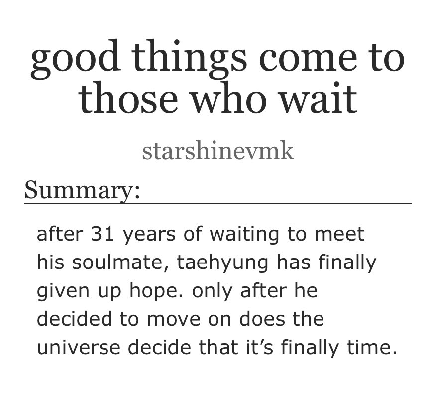 starshinevmk's tweet photo. #taekookau good things come to those who wait

written for @fatedmatestk 
14k words 
explicit 🔞
architect taehyung, waiter jungkook
strangers to lovers, soulmates 
https://t.co/QltZp2tpwn https://t.co/iFEMuHu5ph