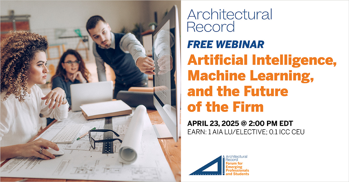 On April 23, join <a href="/ArchRecord/">Architectural Record</a>, Marc Syp from Gensler, Jonah Hawk from ZGF, and Ellis Herman from <a href="/autodesk/">Autodesk</a> for conversation aimed at EPs on the growing role AI is playing in firms and how it will (and won't) change the practice of architecture: bit.ly/4cnngl