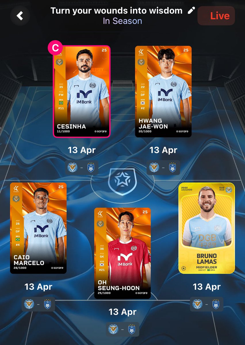 Hoodwink1983's tweet photo. You ever just get a feeling that this will be your weekend on @Sorare ? ๐ค
I can feel it in my loinsโฆ.its a Daegu gameweek ๐
Good luck everyone!
#sorare #yesididjustgooglemotivationalquotes
#wearedaegu #kleague https://t.co/XJRFVbcj2z