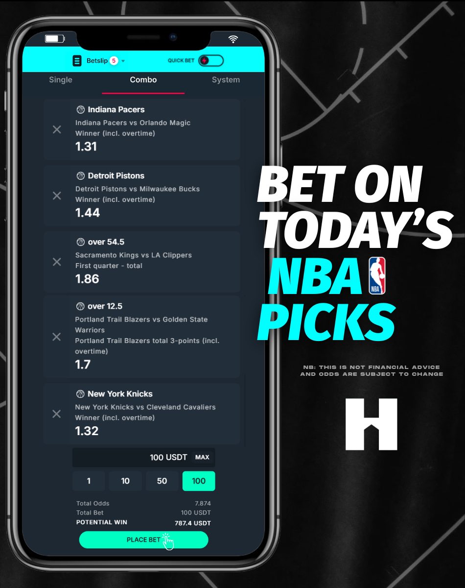 🏀Our NBA PICKS on a 15-Game night slate. 
 
Indiana Pacers✅

Detroit Pistons✅

New York Knicks ✅

Sacramento Kings vs LA Clippers- over 54.5 🪣 first quarter 

Portland Trail Blazer- over 12.5 three-pointers 

Do you agree with our picks? 

Place your bets at