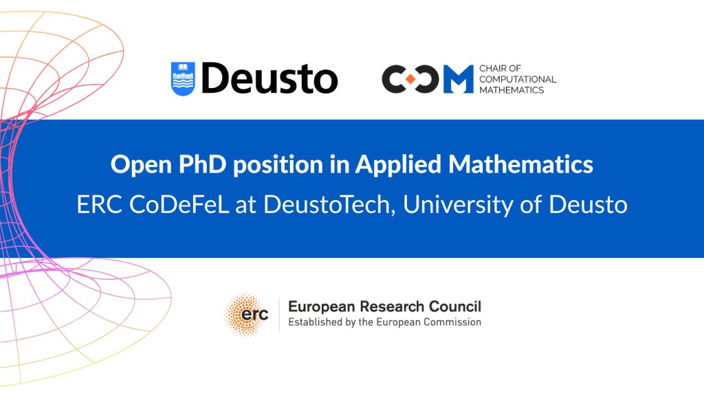 NEW!
Open #PhD position in Applied Mathematics at #ERC CoDeFeL at <a href="/deustoCCM/">Deusto CCM</a> <a href="/deusto/">Universidad Deusto - Deustuko Unibertsitatea</a> <a href="/DeustoTech/">DeustoTech</a> 
Deadline🚨 Mon. May 5, 2025

See more 👉🏻Apply today!
cmc.deusto.eus/open-phd-posit…