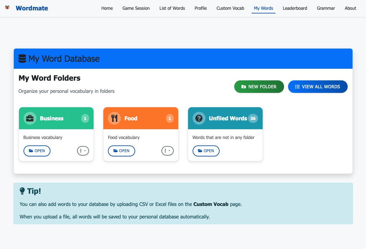 HyperbrainAI's tweet image. Discover the freedom to organize your language journey! Introducing wordmate.es new Personalized Vocabulary Folders—your ultimate tool to manage and master your word lists with ease. Level up your language game today! #Wordmate #LanguageLearning #IA #english #Learn