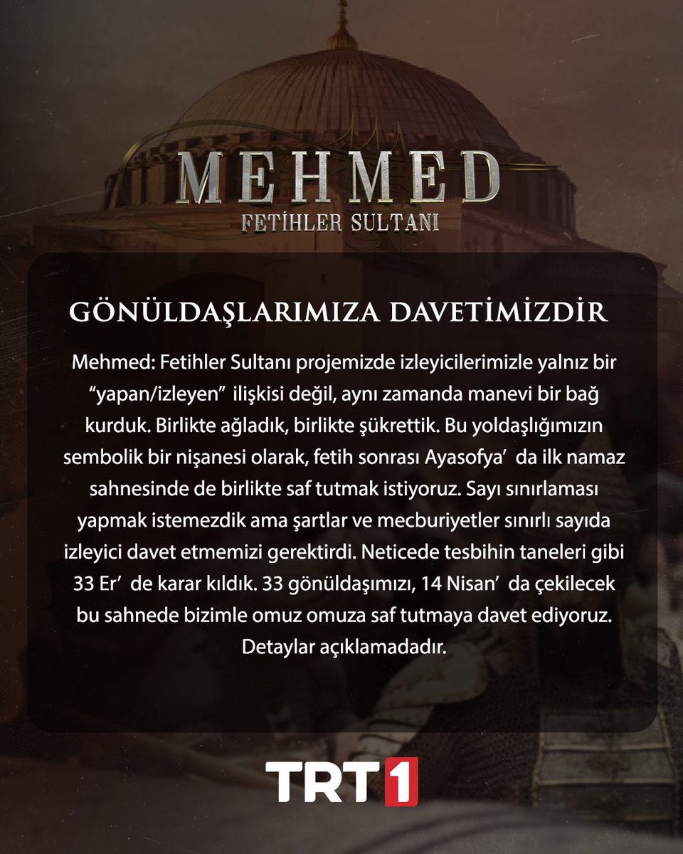 Gönüldaşlarımıza Davetimizdir

📌 Katılımlarınız için aşağıda yer alan bağlantıya tıklayarak formu doldurmanız gerekmektedir.🕰️ Başvurular 13 Nisan saat 18:00’e kadar alınacaktır.📌Sahnenin gereği olarak, başvurular yalnızca erkek izleyicilerimiz arasından değerlendirilecektir.
