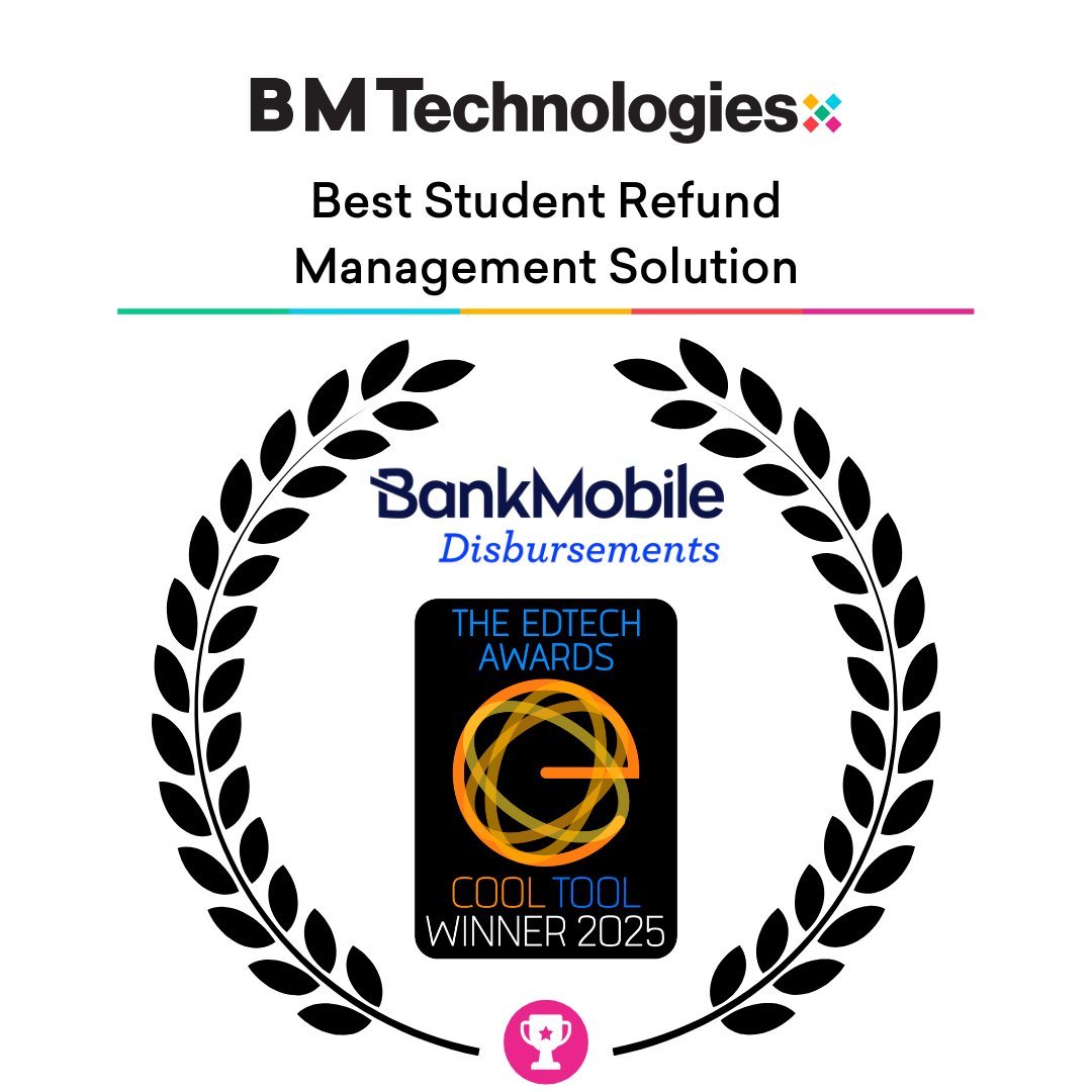 OfficialBM_Tech's tweet photo. 🎉 We’re proud to be a 2025 @EdTechDigest Cool Tool Award winner for Best Student Refund Management Solution (Disbursements)! #EdTechAwards
Bonus: Our Identity Verification (IDV) solution was named a finalist for Best New Product or Service!
Learn more: https://t.co/EjUtaufAh9 https://t.co/dHUYSOcyhw