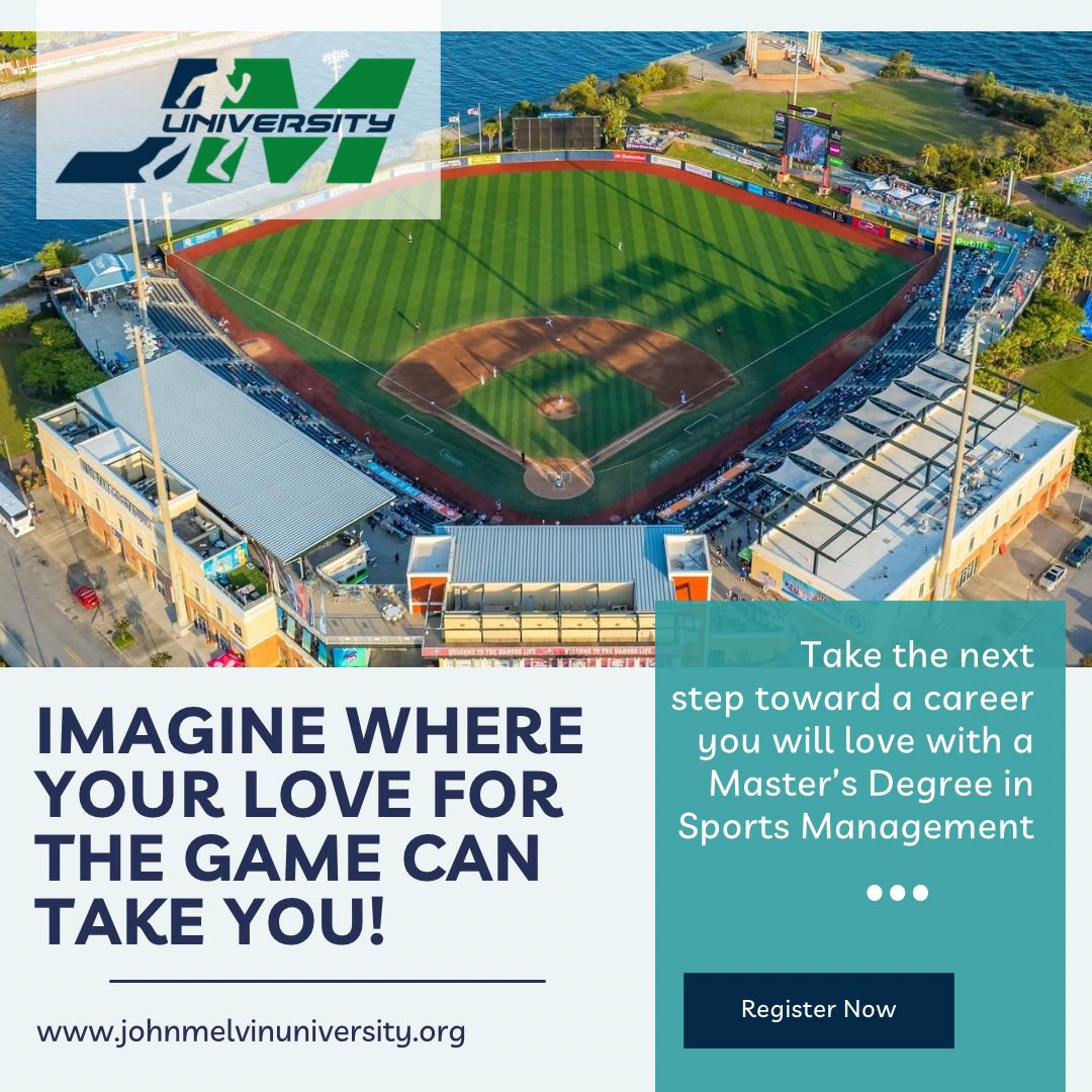 Get trained and promoted by leaders in the sports industry! John Melvin University has one of the largest networks in college and professional sports worldwide.  Make your dreams become a reality with a Master’s degree in Sports Science. #mastersdegree🎓 #sportsmanagement