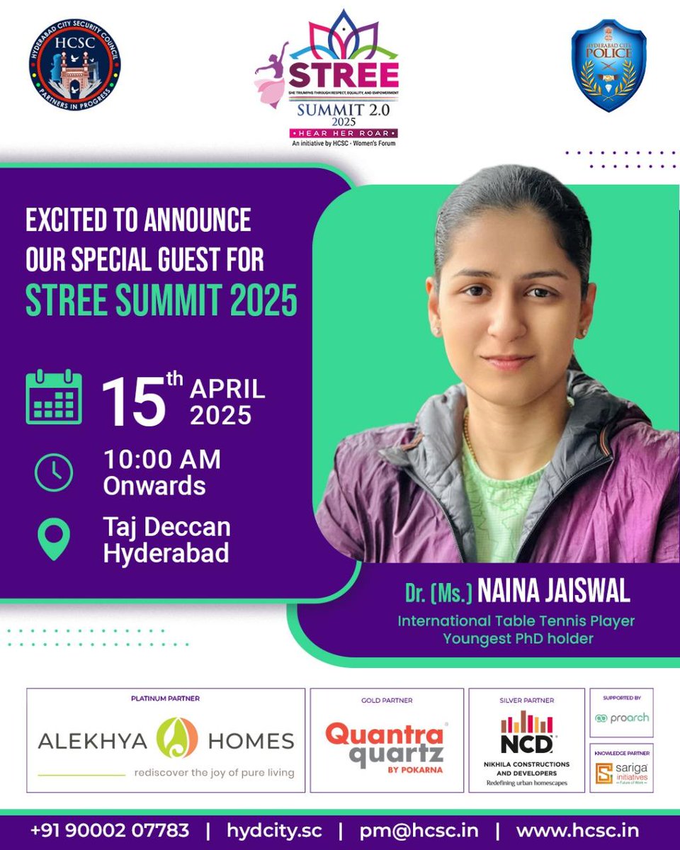 HCSC_Hyd's tweet photo. Join us for STREE Summit 2.0 on April 15 at Taj Deccan, Hyderabad! Featuring Dr. Naina Jaiswal, this event is all about empowerment, inclusion, and change.
Register by April 13 to be part of this powerful experience! 🔗 https://t.co/QIqn56VwXM
#STREESummit2 https://t.co/b2yW3XyIBm