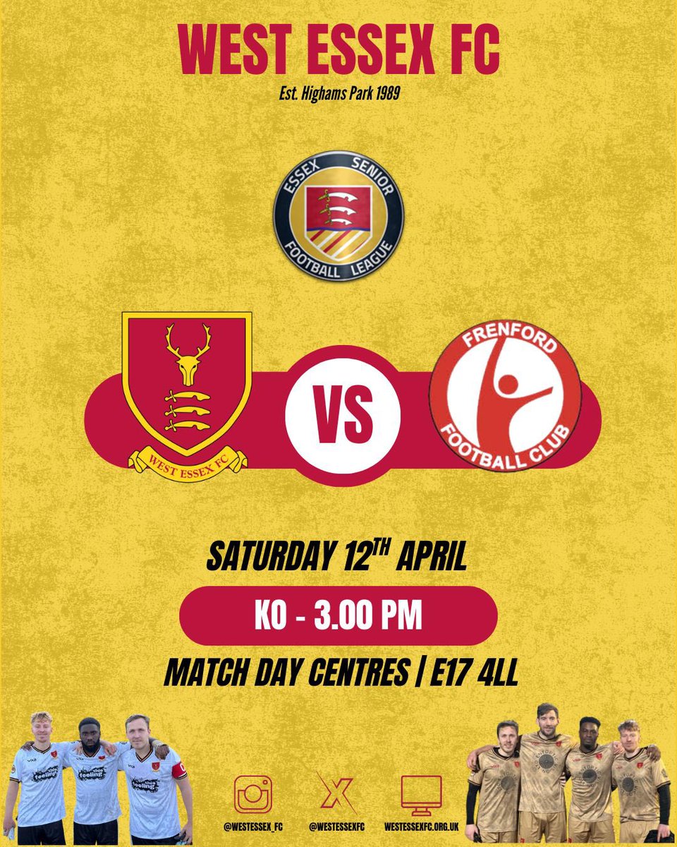 West Essex FC (@westessexfc) on Twitter photo ๐จ ๐๐๐ฆ๐ง ๐๐ข๐ ๐ ๐๐๐ซ๐ง๐จ๐ฅ๐ ๐จ
๐ <a href="/EssexSenior/">Essex Senior League</a>
๐ <a href="/Frenfordfc/">Frenford FC</a>
๐๏ธ Adults ยฃ8 | Concessions ยฃ5 | U16โs FREE
๐ 3pm KO
๐<a href="/Matchdaycentres/">MatchdayCentres</a> E17 4LL
#NonLeague #UpTheWest #RocknRollFootball #SupportYourLocalTeam ๐จ ๐๐๐ฆ๐ง ๐๐ข๐ ๐ ๐๐๐ซ๐ง๐จ๐ฅ๐ ๐จ
๐ <a href="/EssexSenior/">Essex Senior League</a>
๐ <a href="/Frenfordfc/">Frenford FC</a>
๐๏ธ Adults ยฃ8 | Concessions ยฃ5 | U16โs FREE
๐ 3pm KO
๐<a href="/Matchdaycentres/">MatchdayCentres</a> E17 4LL
#NonLeague #UpTheWest #RocknRollFootball #SupportYourLocalTeam