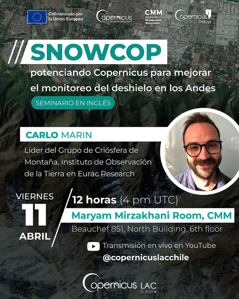 📆Today don't miss the chance to attend the live seminar from our group leader about the project #SNOWCOP where our Institute is the lead partner. 

🕛The live seminar is at 12 CLT (4 PM UTC) at the link 👉bit.ly/4cqxVvv

👓More about the project👉bit.ly/4ihQGTj